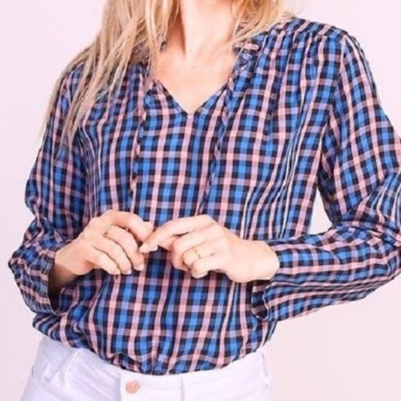 Old Navy Tops - New: 8-10 M Women's Rayon Old Navy Pink & Blue Plaid Top